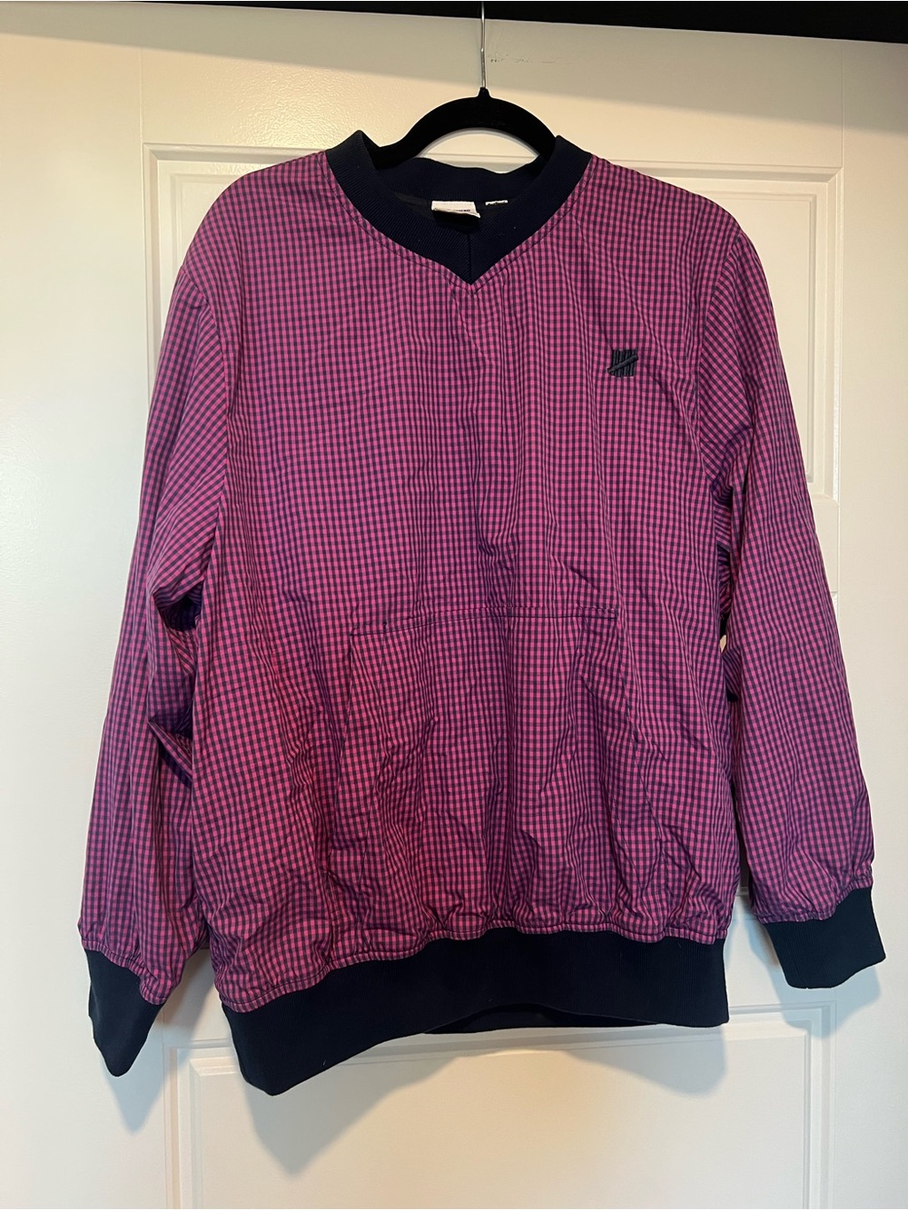 Undefeated Pink & Navy Check Crewneck windbreaker pullover sweater jacket